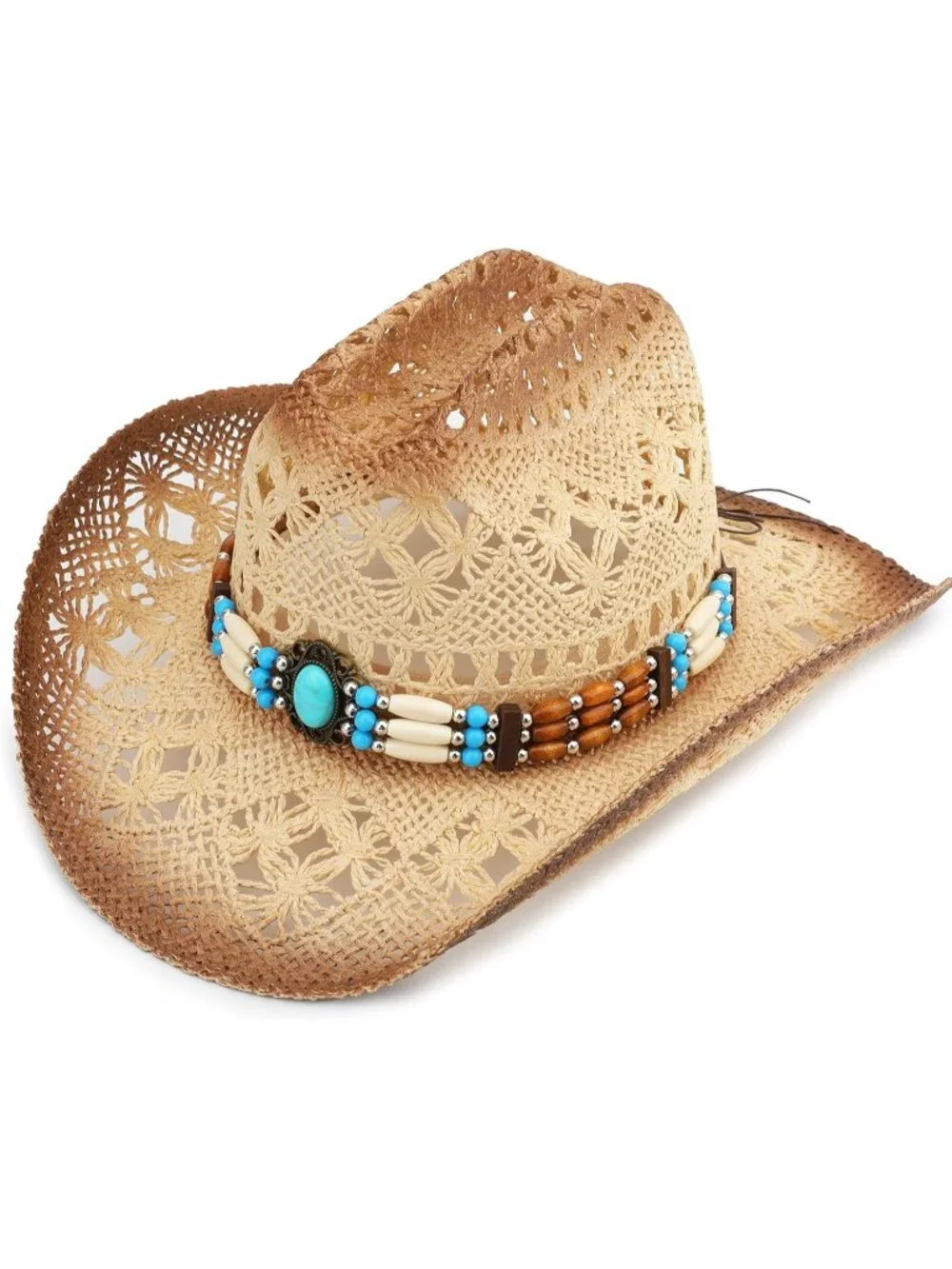 Men's Khaki-m29 Straw Adjustable Wide Brim Sun Beach Western Cowgirl Cowboy Hat